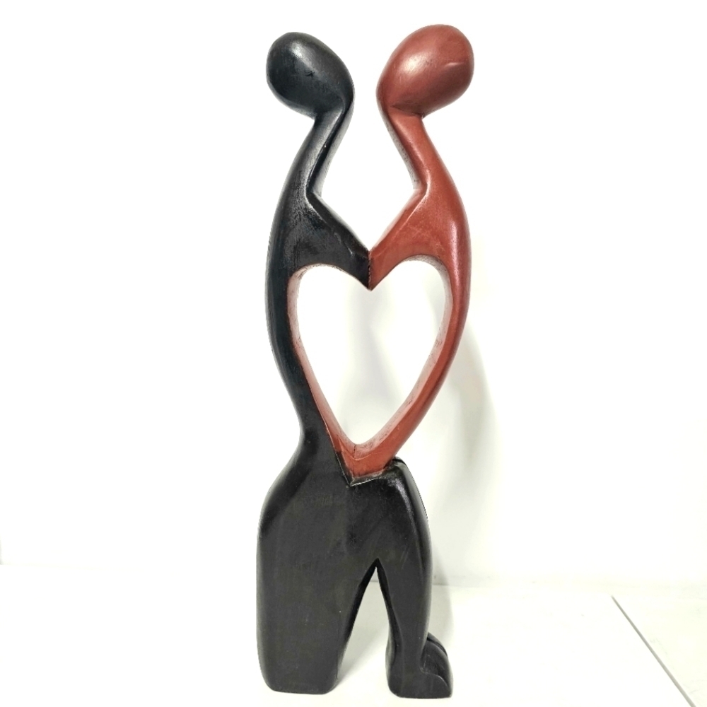 Wooden Hand Carved Romantic Passionate Loving Couple Abstract Figurine Sculpture